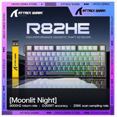  Teclado mecánico para juegos ATTACK SHARK R82HE 75% con activación rápida, interruptores magnéticos de efecto Hall, activación ajustable para esports, frecuencia de sondeo de 8 kHz, latencia de 0,08 ms con cable ultra enrollado C01, edición navideña, regalo para niños - Noche de luna