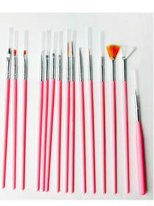 15pcs Pink Nail Art Brush Set, Including Nail Art Pen, Acrylic Nail Brushes, Painting Brushes, Dotting Tools, Striping Brushes, Fan Brushes, Suitable For Nail Art, Nail Polish Painting - Multicolor - View 11