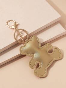1pc Unisex Cartoon PU Leather Bear Keychain, Cute Pendant Gift For Friends And Couples, Handbag/Backpack Keyring - Champagne - View 3