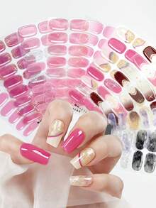 16 st. FUV-fria gelnagelfolier, rosa vinröda franska glittergelnagelremsor, inga UV-skador, skyddar naturliga naglar, enkla att använda, perfekta för alla hjärtans dag-klistermärken eller gör-det-själv-manikyrklistermärken för kvinnor - Multifärgad - Visa 2