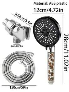 3pcs/Set High Pressure Shower Head Kit With Filter, Handheld Shower Head, Multi-Function Round Plastic Shower Head, Durable For Home And Hotel Bathroom, Bathroom Decor, RV, Ideal For Holiday Gift And Bathroom Renovation, Upgrade Your Bathing Experience With Luxury - Silver - View 4