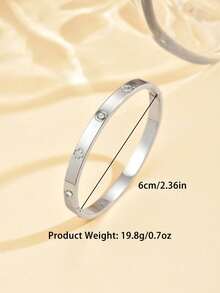 1 pieza Pulsera de acero inoxidable con elemento de trébol de lujo con diamante de imitación, joyería de mujer elegante y exquisita - Plateado - Ver 11