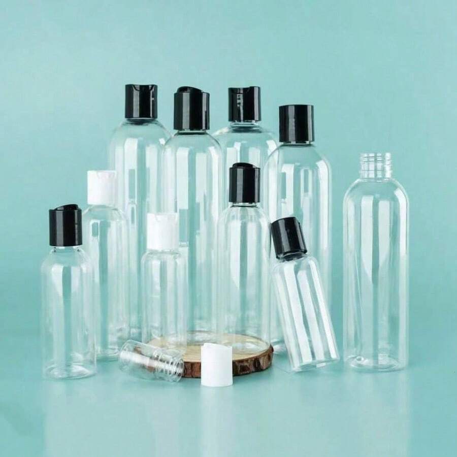 Refillable Transparent Plastic Dispenser Bottles With Black Caps - Suitable For Shampoo, Conditioner, Lotion, Cream Etc. (200ml/150ml/120ml/100ml/60ml) - Black Cap - View 1