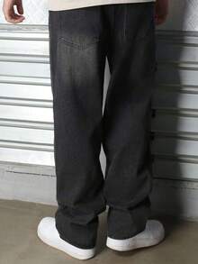 Logeqi® Jeans Vaqueros Baggy de pierna curvada Lavados de Color Negro De Moda Casual Formal Hippie Rockero Para Hombre - Negro - Ver 4