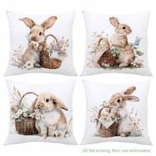 MEMNUN 4pcs Watercolor Floral Basket & Rabbit Print Polyester Decorative Throw Pillow Covers [No Pillow Insert], 17.7*17.7in(45*45cm), [Single-Sided Printing], Easter Spring Theme Cushion Covers For Sofa, Bed, Living Room, Bedroom, Car, Office, Hotel Decor, Perfect Gift For Family And Friends - Multicolor - View 4