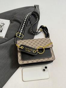 Retro Fashion Chic Niche One Shoulder Diagonal Underarm Wide Strap High-Quality Floral Print Double-Layer Women Small Square Bag - Grey - View 9