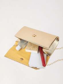 1 Piece Fashion  Women's Evening Bag, Exquisite Flap PU Leather Party Clutch Bag, Crossbody Shoulder Bag With Metal Chain, Suitable For Women's Party, Wedding, Dinner, Banquet Evening Bag, Suitable For Party Girls, Women, For Women, Very Suitable For Party, Wedding, Dance, Dinner/Banquet, Best Gift For Women - 金色 - 查看 4