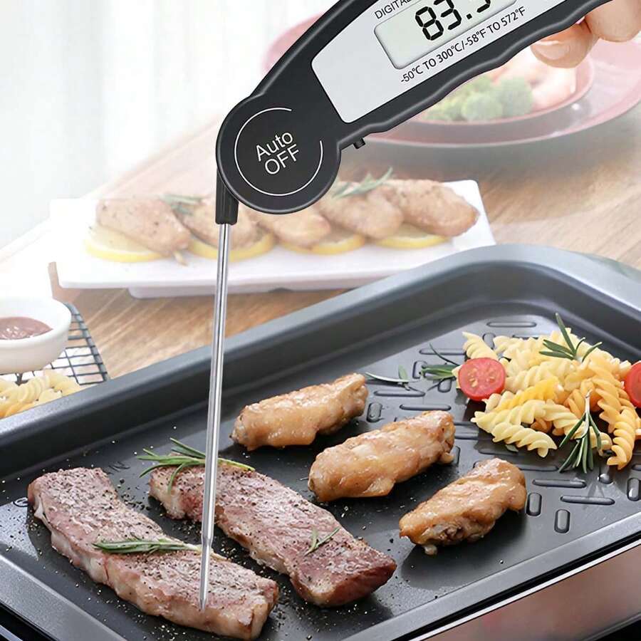 Digital Folding Stainless Steel Probe Food Thermometer - Water Thermometer, Meat Thermometer, Suitable For Kitchen, Barbecue, Baking And Other Kitchen Supplies And Accessories (1 AAA Battery Not Included) - L - 查看 1