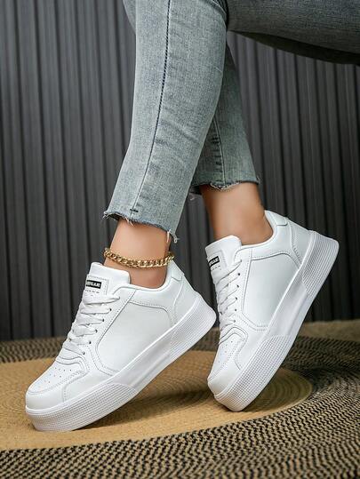 Women's Solid Color Versatile Minimalist Low-Top Flat Sneakers, Teenagers Outdoor Casual Wear Magic Tape Design Sports Shoes