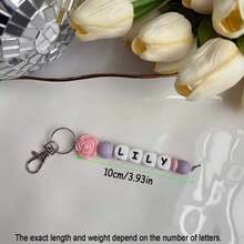 Personalized Keychain, Custom Name Keychain | Silicone Bead Keychain | Rose Flower Keychain, Backpack Keychain | Handmade Gift, Valentine's Day Gift - Multicolor - View 7