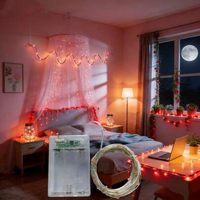 2米20灯/3米30灯/4米40灯/5米50灯LED串灯，电池供电，适用于婚礼、节日、卧室、派对、氛围营造、床头、房间、情人节装饰