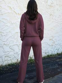Conjunto Deportivo Moderno Sudadera Ajustada Holgado Comodidad Total Caída Suave Silueta Definida Mujer Casual Moda Femenina Vestir Popular - Vino Jaspe - Ver 3