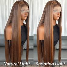 Kanekalon Futura棕色13x4合成蕾丝前假发，30英寸长直发，无需胶水，Kanekalon材质，耐用合成假发，自由分缝，150%密度，透明蕾丝假发，加热后即可佩戴，适合日常、派对、度假等场合。 - 棕色 - 查看 8