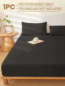 1 pièce Drap-housse ultra doux de couleur unie, literie, drap de lit léger, housse de matelas noire, drap-housse à poche profonde, respirant, convient à tous les formats de lit - lit simple, double, queen, king, pour toutes les saisons, décoration intérieure, lavable en machine - Noir - Voir 3
