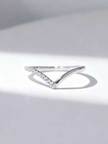 1pc Women's Minimalist V-Shaped Diamond Ring, Elegant Daily Wear Gift - V-shaped Single-sided Diamond Ring - View 9