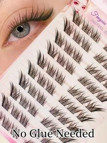 60pcs Glue-Free Susannah False Eyelashes, Pre-Made Lash Clusters, 9-12mm Mixed Length, Natural Lash Clusters, C Curl Individual Cluster Lashes, Easy DIY - Save Makeup Time, Slanted Ends - Natural Anime Style, Reusable Lash Clusters - C - View 9