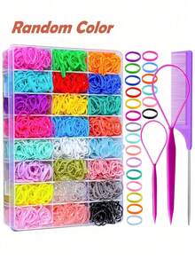 Set de 1003 piezas de ligas de pelo elásticas de colores aleatorios, set de 28 colores de mini bandas de pelo suaves, accesorios de pelo adecuados para niñas, bebés, niños, niños pequeños - Multicolor - Ver 1