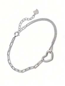 925纯银心形镂空手链，可调节尺寸，法式优雅设计，情人节/生日礼物盒装 - 銀色 - 查看 2