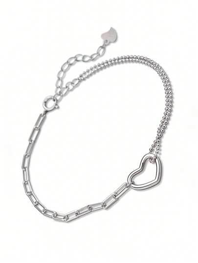 925纯银心形镂空手链，可调节尺寸，法式优雅设计，情人节/生日礼物盒装