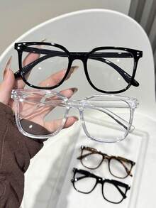 1/4pcs Women's Leopard Print Plastic Geometric Full Frame Clear Lens Casual Glasses, Suitable For School, Business, Office, Reading And Various Face Shapes - Multicolor - View 3