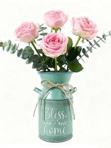Green Double-Ear Handle Flower Vase, American Country Ins-Style Table Decoration Item, Hemp Rope Tied, Artistic Flower Arrangement, Country Style Living Room Dining Table, Dried Flower Vase, Fresh Flower Bucket, Iron Art Flower Bucket Decoration - 1PC - View 7