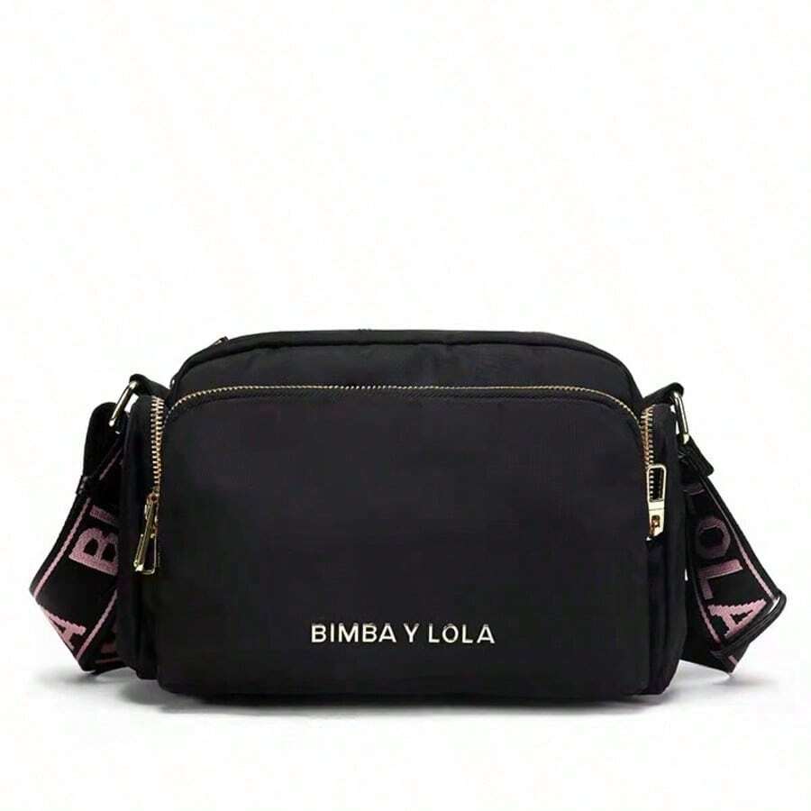 Women Shoulder Bags - Black With Pink Lettering - View 1