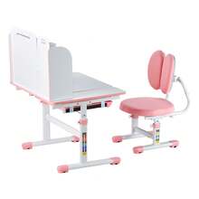 Kids Study Chair And Desk Set, Study Desk And Chair For Kids With Bookshelf & Storage Drawer, Adjustable Height & 0-40° Tilted Desktop Desk And Chair, Study Table For Bedroom & Study Room, Pink - Pink - 20.5 to 43.5 Inches - View 8