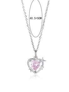1 chiếc vòng cổ Peach Galaxy với mặt dây chuyền hình trái tim pha lê, kiểu dáng choker đa năng. - Trái tim hồng - Xem 5