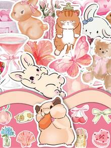 50张趣味派对贴纸，可爱迷人，带有蝴蝶结和小熊图案，非常适合用于剪贴簿、水瓶、笔记本、派对、行李箱、桌面和节日礼物装饰 - 趣味贴纸 - 50pcs/pack - 查看 1