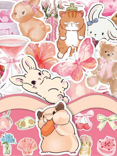 50 piezas de divertidas pegatinas de fiesta, lindas y adorables con diseños de lazos y osos, perfectas para suministros de scrapbooking, botellas de agua, cuadernos, fiestas, maletas, escritorios y decoraciones de regalos festivos - Pegatinas divertidas