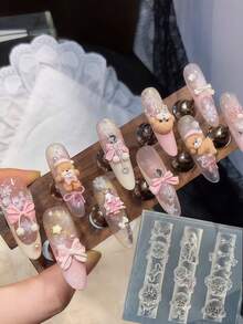 高品质手工美甲模具，蝴蝶结设计，宠物爱好者系列 - 無色 - 查看 10