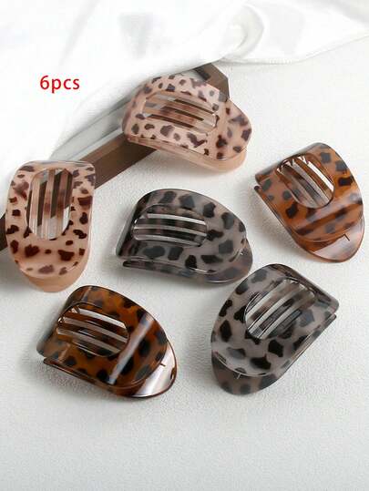 6个简约豹纹扁平发夹，日常休闲发型配饰，百搭优雅发夹，节日礼物
