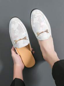 Men's Casual Slip-On Mule Shoes, Retro British Style - White - View 2