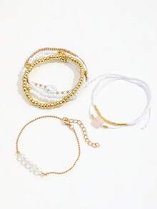 Bộ 7 vòng tay hạt cườm nhiều lớp kiểu Ins, vòng tay hạt cườm giả pha lê CCB dành cho nữ. - Vàng - Xem 2
