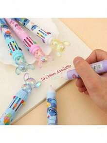 1/5/8 Stück süße Stitch Blumen Stifte, 10 Farben pro Stift, Stitch Stift Set mit Rückzugsfunktion, Cartoon Textmarker Geschenkset, geeignet für Schule/Zuhause/Büro Schreibwaren, Urlaubsgeschenke, Accessoires, Begleitergeschenke, Stitch Kristall Mehrfarbiger Kugelschreiber mit Rückzugsfunktion, perfektes Geschenk für den Schulanfang - Stich - Übersicht 3