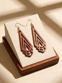 6 Pairs/Set Women's Jewelry, Lightweight Wooden Texture Mixed Pendants, European & American Classic, Suitable For Celebrations, Parties, Women's Fashion Jewelry - 6 Pairs - View 7
