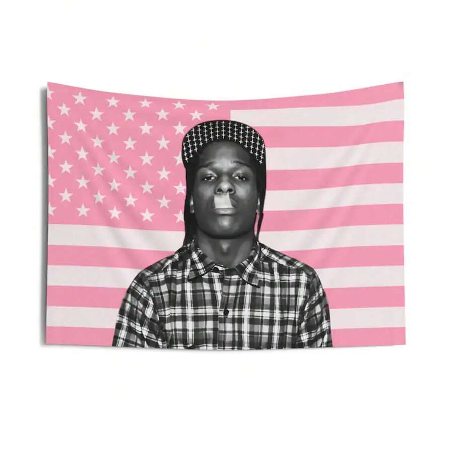 Asap Rocky FREE TRACKED Shipping Pink American Flag Wall Tapestry/Hanging Wall Home Decor Art/American Rapper/Concert Banner/Black MusicianBirthday Valentine's Day Gifts - Phong cách hình ảnh chính - Xem 1