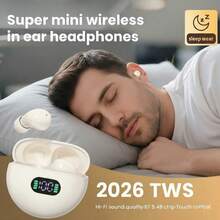 迷你无线蓝牙5.4耳机，带LED数字显示屏，降噪高保真立体声 - 彩色 - 查看 9