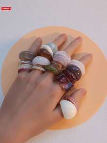 CHOSHILAR 21 Stücke/Set elegante Dopamin klare Harz dicke Ringe - Vintage Boho asymmetrisches Muster Stapel-Ringe für Frauen (Hinweis: Jeder Ring hat ein einzigartiges handgemachtes Farbverläufe Muster, und es kann leichte Farbabweichungen zwischen den Chargen geben) - 21-teiliges Set unregelmäßiger Harzringe - Übersicht 7