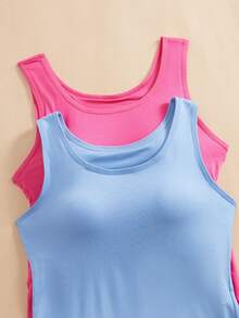 6PCS Multi-Color Modal Women Wide-Strap Casual Vests, Slim Fit With Fixed Built-In Cups, Wireless Bra Tank Tops For Home And Outdoor Use - Multicolor - View 5