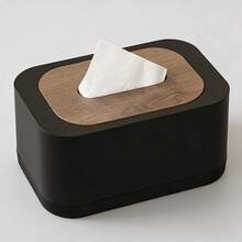 Wooden Grain Lid Luxury Tissue Box, Dust-Proof Tissue Paper Storage Box, Suitable For Bedroom Bedside, Office Desk, Dining Table, Living Room, Decorative Tissue Box (Black/White/Gray) - Multicolor - View 7