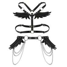 哥特式天使翅膀束身衣，可调节人造皮革身体束身衣，适合万圣节、夜店、锐舞派对服装 - 翅膀 - 查看 17