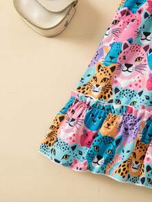 Middle Eastern Style Girls Lovely Digital Print Dress, Summer Short Sleeve Thin Fashion Sundress, Cute Animal Princess Dress, Suitable For Girls Outings, Parties, Gifts, Casual Dress - Multicolor - View 7