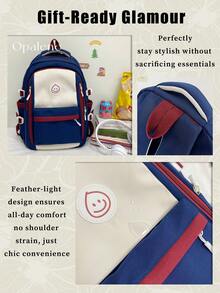 Fashion Color-Blocking Backpack For Women, Casual Large Capacity Knapsack, Fashion Simple College Student School Bag, Casual Daypack, Waterproof Bookbag, Travel Backpack Suitable For Daily, School And Outing Use, Travel Essentials, School Supplies, Travel Accessories - 彩色 - 查看 10