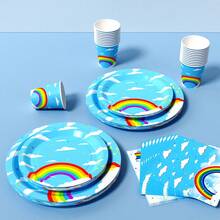 Rainbow Cloud Disposable Plate, Napkin, Cup Set, Plates, Napkins And Cups Party Supplies, Serves 8 Guests, Disposable Paper Plates Party Tableware Suitable For Birthday, Wedding, Theme Party, Family Picnic - Multicolor - View 5