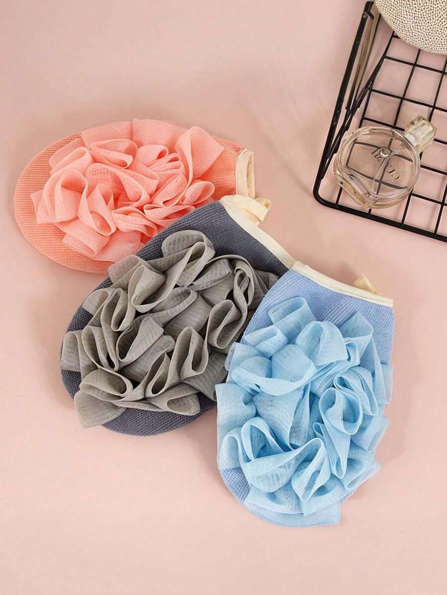 2pcs Bath Pouf Sponge 2-In-1 Exfoliating Mesh Sponge Loofah With Elastic Strap For Women & Men Bathroom - Multicolor - View 1