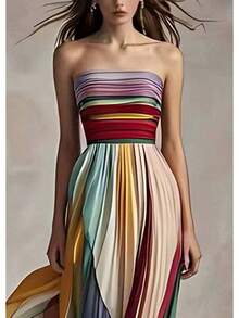 Neutral, Cotton, Soft, Flowy, French, Comfy, Fresh. Spring. Work, Event.  Summer Dress, Elegant Pleated Maxi - 彩色 - 查看 2