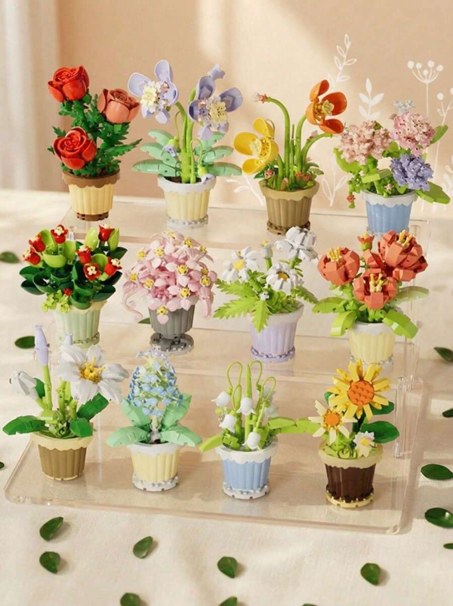 Bộ đồ chơi khối xây dựng cây cảnh mini Bouquet, 105-365 hạt khối xây dựng, Đồ chơi khối xây dựng mô phỏng loạt cây tự làm, Khối đồ chơi xây dựng phù hợp để trang trí nhà cửa và văn phòng, Bộ bó hoa, Phù hợp cho người lớn, Quà tặng Ngày của Mẹ, Quà tặng sinh nhật, Quà tặng Ngày lễ tình nhân, Đồ chơi Giáng sinh