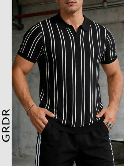 GRDR Men's Summer Solid Color Short Sleeve Polo Knit Shirt, Suitable For Summer Outings, Essential For Fashionable Styling