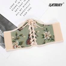 LEACOOLKEY Women Floral Corset Belt Lace-Up Tied Waspie Wide Waist Belt Renaissance Costume Corset Belt - 彩色 - 查看 4